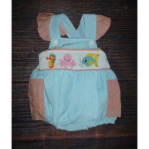Boutique Ocean Fish Seahorse Octopus Baby Girls Seersucker Romper Jumpsuit
